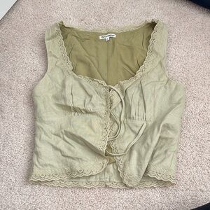 Reformation Light Green Lace-Trimmed Blouse